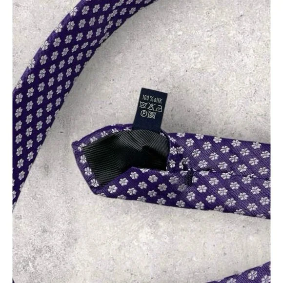 SUITSUPPLY Silk Tie XL Purple Silver Floral W:3.2 EUC